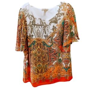 Roz Ali Paisley Butterfly Sleeves Boho Top Blouse Sz. L